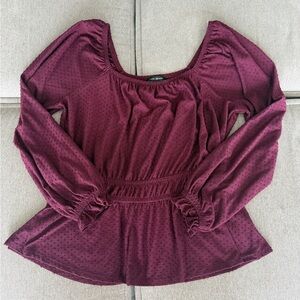 Lane Bryant Deep Plum Peplum Long-Sleeve Blouse